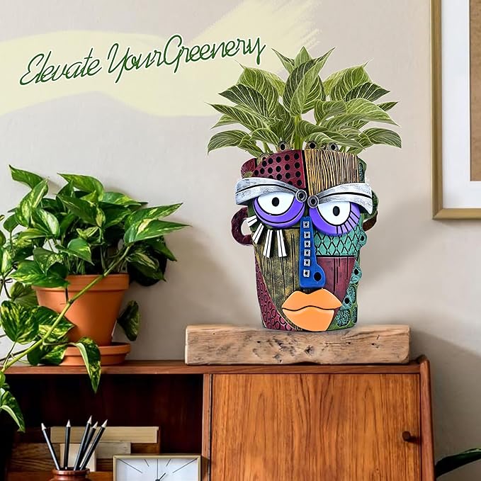 Midogaigai Abstract Face Planter Pots for Plants,Hand-Painted Colorful Flower Pots with Drainage, Indoor Outdoor Garden Decor Gift(Classic,Large)