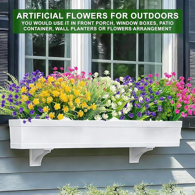 TURNMEON 20 Bundles Artificial Flowers for Outdoors, Spring Grass Camellia Fake Flowers Fern Plants Eucalyptus, UV Resistant No Fade Faux Greenery for Gardens Cemetery Summer Decor(Mixed 6 Styles 2)