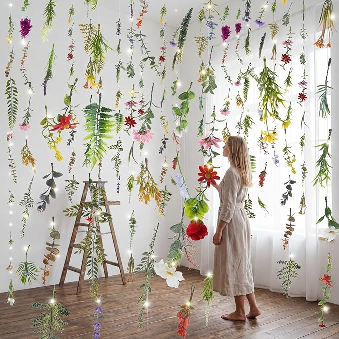 Suncalla 6 Pcs 35.4ft Hanging Flowers Garlands Backdrop Lighted Floating Fake Wildflower Vines LED Floral Garland Ceiling for Spring Wedding Bridal Shower Birthday Graduation Party(Fresh,Multicolor)