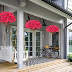 Artificial Fake Hanging Flowers Plants Baskets for Outdoors Spring Summer Decor, Faux Silk Morning Glory in Planter UV Resistant Realistic for Outside Porch Patio Balcony Garden Yard Home, Hotpink