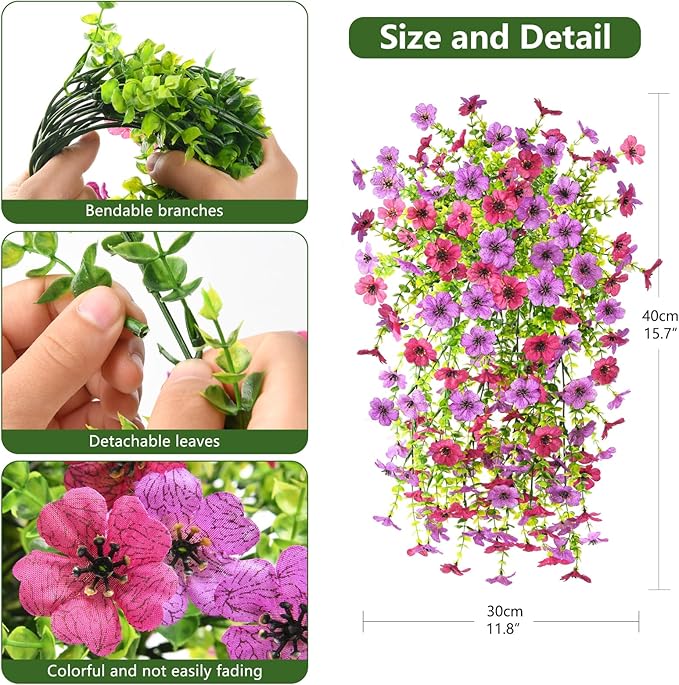 Artificial Fake Hanging Flowers Plants for Outdoor Spring Summer Decoration, 2PCS Faux Daisy Silk Plant Outside No Fade UV Resistant Realistic Home Decor for Porch Patio Window Box (Mix purple)