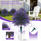 Grooy Artificial Lavender Topiary Ball, Set of 2 Artificial Boxwood Shrub Bushes with Ground Spike, Fake Evergreen Tree for Porch, Artificial Plants for Outdoor Planters Indoor UV Resistant