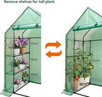 Heyfurni Walk in Greenhouse with Shelves,Walk-in Plant Green House with Durable Green PE Cover, 3 Tiers 6 Shelves Stands with Ground Pegs & Ropes for Stability, 56"x28"x76"