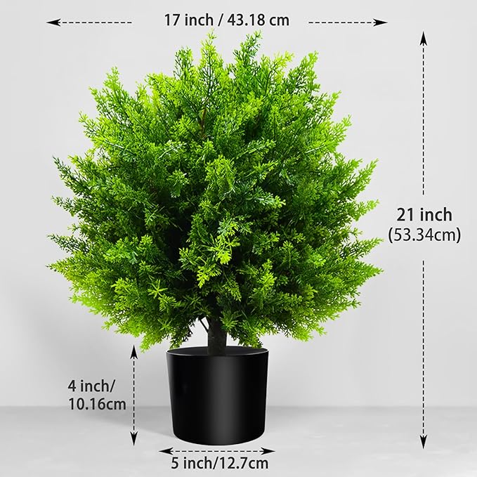 21-Inch Artificial Cedar Ball Trees (Set of Two) – Lifelike, UV-Resistant Decor for Indoor & Outdoor Use – Enhance Your Space with Vibrant Greenery