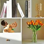 Mandy's Orange Artificial Tulips Flowers Centerpiece, 13.5" Lifelike PU Fake Floral Stems 20pcs for Kitchen Island & Dining Table, Spring Decor for Easter