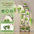 BACEKOLL Plant Stand Indoor with Grow Lights, 9 Tiered Metal Plant Shelf, 64" Tall Plant Stand for Indoor Plants Multiple, Large Plant Rack Display Shelf, Curved Plant Holder for Living Room, Patio