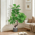 iilitphke Artificial Fiddle Leaf Fig Tree with Black Planter, 4FT Tall Fake Tree with Natural Wood Trunk for Home Decor, Faux Ficus Tree Fake Moss for Indoor Office Living Room