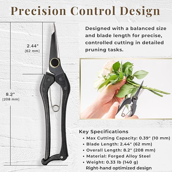 Wablade Japanese-Made Single-Edge Bonsai Pruning Shears, Precision Bud Scissors for Clean, Controlled Cuts on Branches & Stems, Hand Pruner for Flowers & Plants, 10mm Capacity (Single-blade)