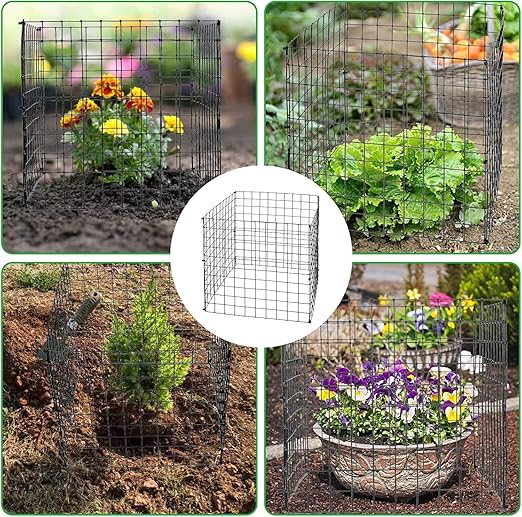 Garden Plant Protector Mesh, 12x12 Inch Metal Wire Cage with Nylon Ties & U-Shaped Stakes, Animal Protection for Vegetable, Plant and Shrub Seedlings