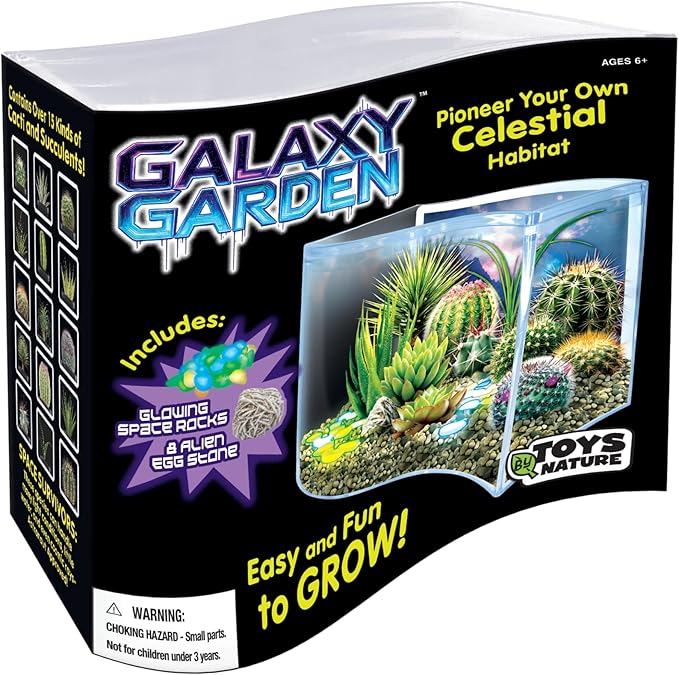 Toys By Nature Galaxy Garden, Wave Terrarium Kit with Live Cactus Plants, Succulents & Alien Egg Stone - Beginner-Friendly Terrariums and Live Indoor Plants Décor