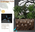 Outvita Metal Planter Box with Trellis, 43’’ x 24’’ x 9’’ Raised Garden Bed with Drainage Holes for Climbing Plants, Vegetables, Vines, Leaf Cut-Out Privacy Planters for Patio (Black)