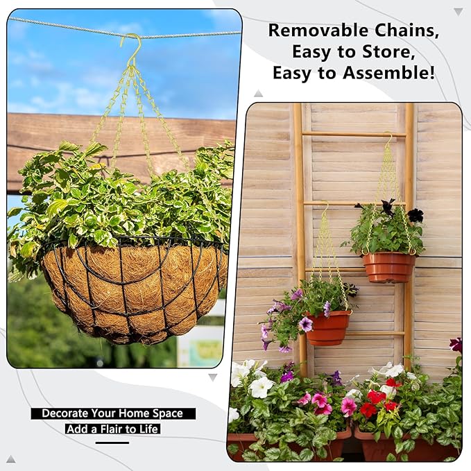 garini 6 Pack, 23 Inch Hanging Baskets Chain, Gold Hanging Chains with Hooks, Replacement Plant Hangers for Planters, Bird Feeders and Lanterns
