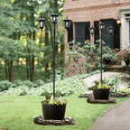 Glitzhome 2Pcs 74” H Outdoor Solar Lamp Post Light Oversized with Planter Pot - 3 Head Street Vintage Garden Solar LED Post Light for Lawn, Pathway, Driveway, Front/Back Door - Warm White