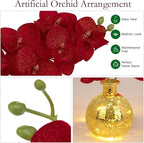 Red Orchids Artificial Flowers Faux Orchid Arrangement with Gold Glass Vase Set of 2 Real Touch Phalaenopsis Orchid Flowers Orchid Centerpiece for Dining Room Table