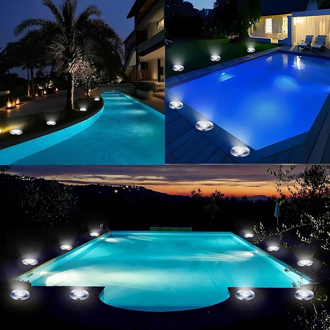 LYHOPE Solar Ground Lights Outdoor, 12 Pack 8 LED Solar Disk Lights Waterproof Garden In-ground Pathway Light Landscape Lighting for Lawn,Yard,Deck,Patio,Walkway (White)