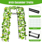 7ft Garden Arch Trellis for Climbing Plants Outdoor-Heavy Duty Metal Cucumber Trellis for Raised Beds- Tall Steel Vegetable Arbor for Climbing Vine Fruit Flower Yard Lawn Arch Tunnel Trellis