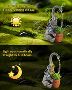 iStatue Solar Elephant Figurine with Succulent Plant Pot - 11'' Hand-Painted Lifelike Resin Lawn Ornaments Statue for Yard Art Garden Decor Gifts (Elephant)