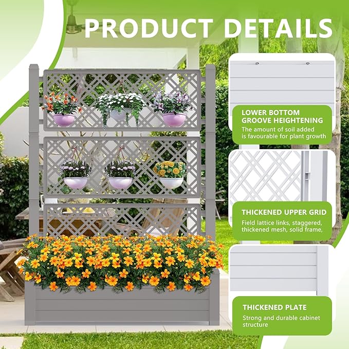 Durable Resin Raised Garden Bed with Drainage Holes & Reinforced Corners - Lightweight Flower Boxes Outdoor for Vegetables, Herbs, and Patio Garden Enclosure System (Grey, 43.43 * 18.27 * 59.29)