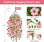 Artificial Hanging Flowers for Outdoors Spring Summer Decoration, 4PCS UV Resistant Silk Fake Hanging Plants for Patio Porch Front Yard Window Garden Indoor Decor(Hot Pink&Light Pink,4PCS)