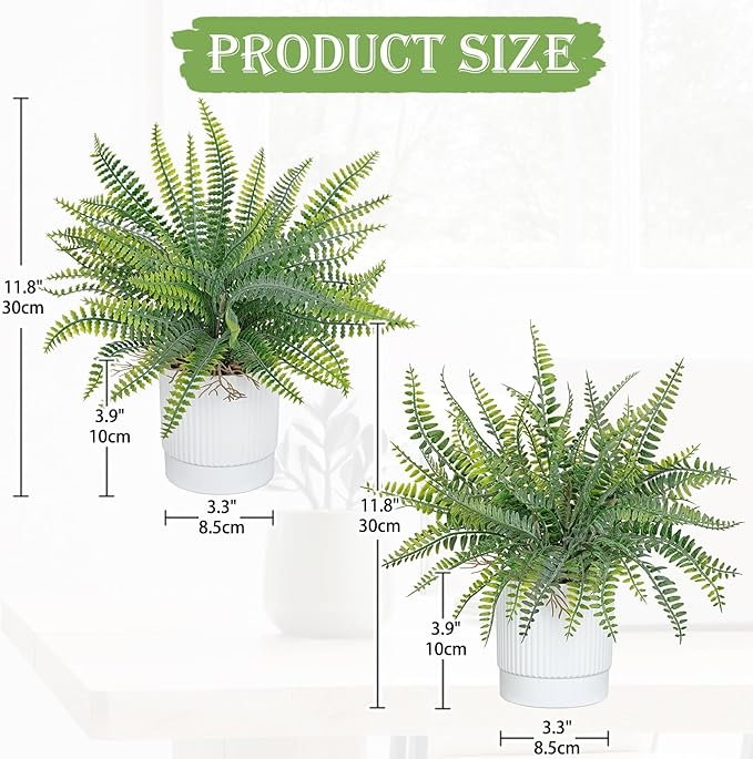 GnFlus Set of 2 Fake Plant Fern Potted Artificial Plants for Shelf Desk Home Bathroom Farmhouse Room Office Kitchen Farmhouse Coffee Table Decor