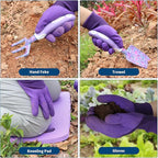 Purple Garden Tool Sets 10-Piece, Aluminum Alloy Steel Hand Tools w/Non-Slip Ergonomic Handle, Floral Print Garden Supplies Organizer Handbag, Cute Gardening Tools Gift for Women Grandmother