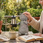 Qeeman Solar Cat Garden Statue: Weatherproof Resin Figurine with Warm Glow Lantern - Outdoor Decor for Yard Pathway Patio Porch Balcony - Gifts for Mom Grandma Cat Lovers