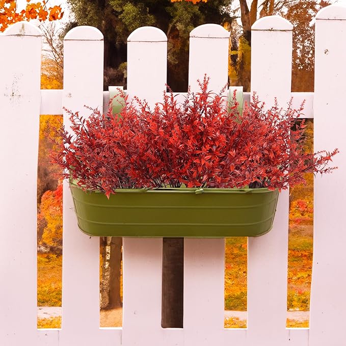 RECUTMS Fake Outside Flowers Artificial Fall Lavender Plants Faux Greenery UV Resistant Artificial Flowers Bulk Fake Outdoor Plant Faux Autumn Plants for Garden Party Cabinet Autumn Decor (Wine Red)