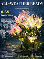 GIGALUMI Solar Garden Lights, 2 Pack LED Lily Garden Decor Carefree Solar Flowers Outdoor Waterproof, Yard Decorations Outdoor, Allergy-Free Light up Flowers for Yard Patio (1White,1Pink)