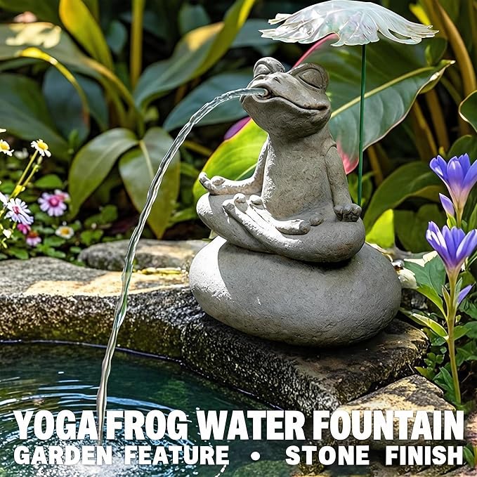 Pond Fountain Spitter with Pump, Outdoor Resin Artificial Stone Water Feature for Koi Pond, Garden, Patio, Tabletop Water Décor(23x23x43cm)
