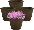 Sunnydaze 20-Inch Anjelica Large Plastic Pot for Plants - Outdoor Double-Walled Large Plastic Planter with Drillable Drainage Holes - Rust - 4pk