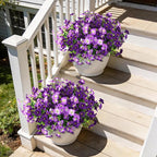 Artificial Flowers for Outdoors Fake Plants Spring Summer Decoration, 12 Bundles Faux Petunias UV Resistant Realistic Silk Flower for Outside Planters Patio Porch Yard Window Box (Double Purple)