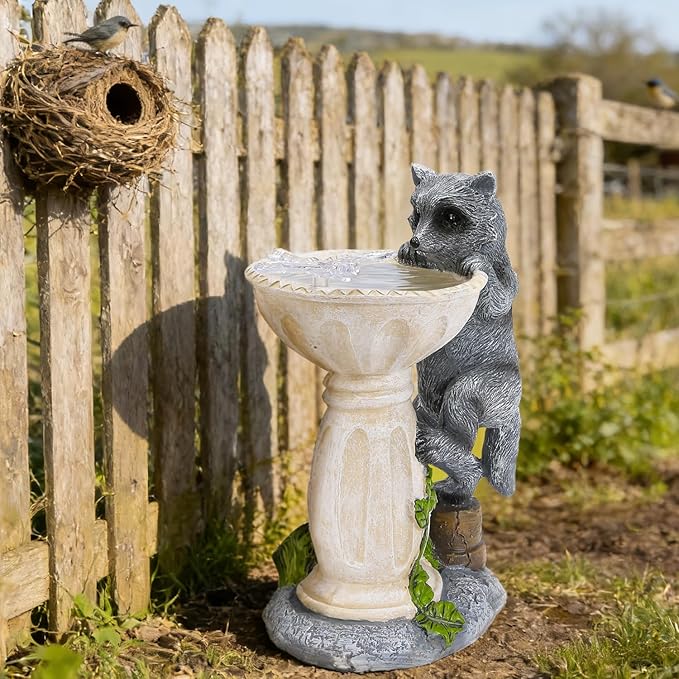 HUYIENO Solar Garden Statue Outdoor Decor Ornament Waterproof Solar Powered LED Lights for Yard, Patio, Lawn Gift for Mom, Women, Housewarming Raccoon