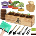 Premium Bonsai Kit,Complete Bonsai Starter Kit with Wooden Gift Box,repotting mat, Burlap Pots & Gardening Tools, DIY Bonsai Plant Set for Adults & Beginners (Seeds Excluded)Birthday Thanksgiving gift