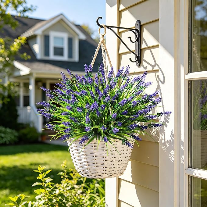 AmyHomie Fake Plants Artificial Flowers for Outdoors – 16 Bundles Fake Lavender Plants & Monkey Grass, UV Resistant Faux Greenery for Patio, Porch, Planter, Garden and Window Decor