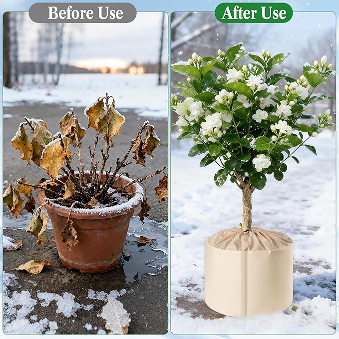 2 Pcs Plant Pot Covers for Winter, Insulated Potted Plant Covers Freeze Protection with Drawstring & Hook-and-Loop Closure, Flower Pot Protection Bag to Keep Outdoor Plant Warm, 25.6"x 27.5"