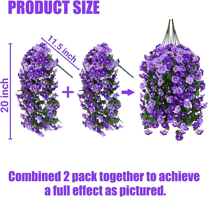 Sggvecsy Artificial Fake Hanging Flowers Plants Outdoor Outside Spring Summer Decoration 4PCS Faux Silk UV Resistant Morning Glory Trailing Vines for Home Porch Patio Balcony(Purple & Light Purple)