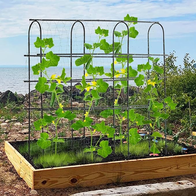 OTOSUNNY Garden Trellis for Climbing Plants Outdoor, 6 FT Tall Arch Tunnel, Metal A-Frame Plant Support with Trellis Netting Vegetable Fruit Flower, Cucumber Trellis for Garden Raised Bed