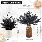 Coferset Black Eucalyptus Stems in Glass Vase with Faux Water for Halloween Decorations, 14" Eucalyptus Fake Plants for Home Bathroom Office Kitchen Farmhouse Shelf Centerpiece Coffee Table Decor