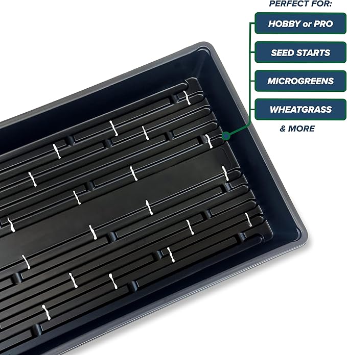 10 Plant Growing Trays (WITH Drain Holes) - 20" x 10" - Perfect Garden Seed Starter Grow Trays: For Seedlings, Indoor Gardening, Growing Microgreens, Wheatgrass & More - Soil or Hydroponic