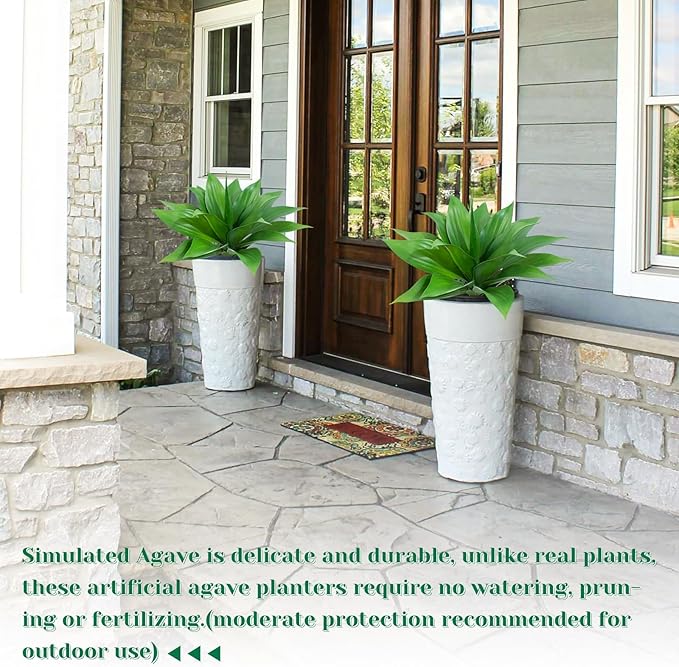 2 Pack 16 Inch Artificial Agave Plant - Large Faux Succulent Steams for Indoor Outdoor Decorating, UV Resistant Realistic Tropical Greenery for Garden Front Porch Aesthetic Decor - 18 Leaves, Green