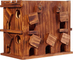 MIXUMON Wooden Bird Houses for Outside – 9 Rooms Large Bird House, Carbonized Pine Rustic Finish, 1.5" Entrance Holes, Cleaning Doors, Outdoor Birdhouse Nesting Box (Rustic, 9 Rooms)