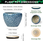 10 Inch Plant Pot - Ceramic Pots for Plants with Drainage Hole and Saucer, Ceramic Planters for Indoor Outdoor Plants, Round Flower Pots, Entryway Decor, Gifts for Plant Lovers, Stone Blue