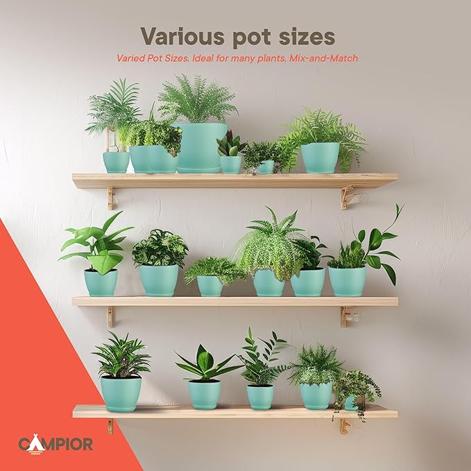 Planter Pots with Drainage Holes - Lightweight, Durable, and Space-Saving Pots for Indoor and Outdoor - Versatile Functionality, Simple Modern Design, Set of 10 Plastic Planter Pots - Aqua