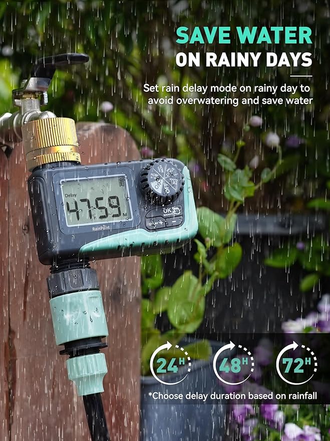 RAINPOINT 2-Pack Sprinkler Timer with Brass Swivel for Garden Hose, Programmable Hose Timer with Rain Delay/Manual Watering, Digital Irrigation System for Lawns, 1 Outlet