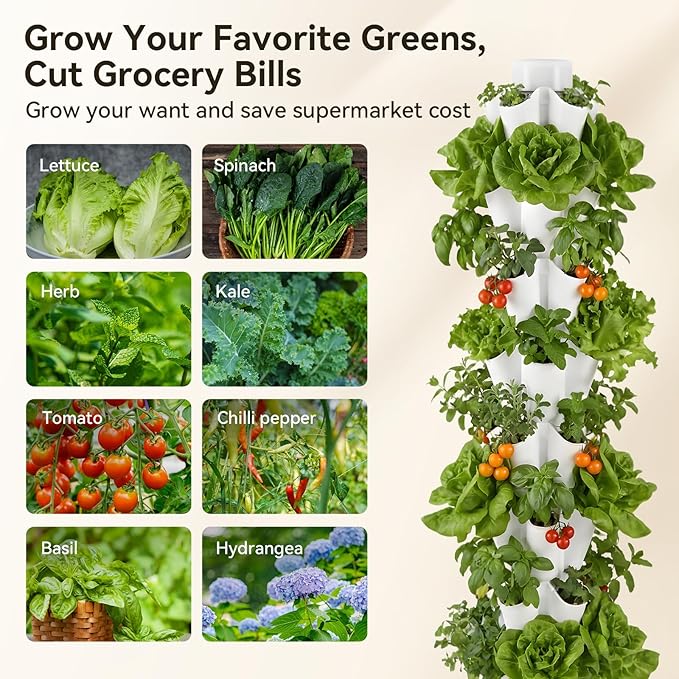 BAOSHISHAN Vertical Hydroponic Garden Tower, 40 Pods 8 Tiers Hydroponics Tower Outdoor, Vertical Hydroponic System with Water Pump for Vegetable Herb Fruit