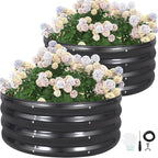 G GOOD GAIN Round Raised Garden Bed - 2Pcs 3x3x1ft Galvanized Steel Planter Boxes Outdoor with Rubber Edge Trim | Metal Raised Beds for Gardening Vegetables Flowers Fruits Herbs (Dark Grey)