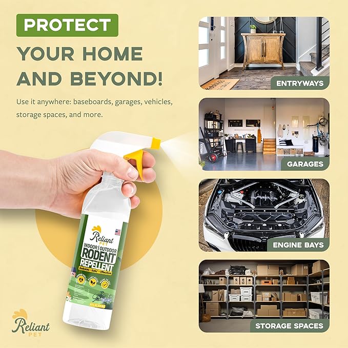 Reliant Pet Peppermint Oil Spray for Rodents- 16oz – Mice Repellent & Rat Deterrent Spray, Squirrel Repellent Indoor & Outdoor, Mint Spray for Rodents, Plant Based, Pet Safe and Made in USA