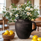 Potchen Rustic Kitchen Utensil Holder with Handle,7.48" H Ceramic Vintage Utensil Crock for Countertop, Farmhouse Kitchen Decoration Ceramic Pot for Spatulas Spoons Tongs(Novelty,Antique Black Gold)