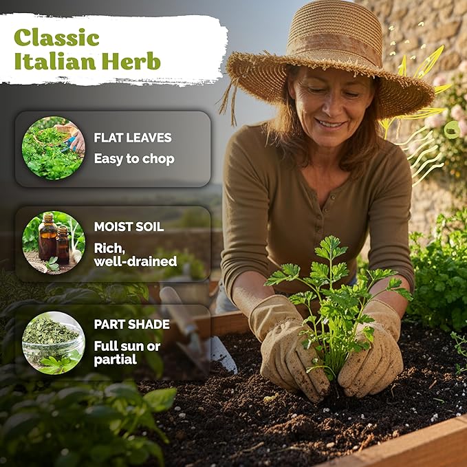 KVITER 600 Flat Leaf Italian Parsley Seeds (Petroselinum crispum) - Flavorful Classic Flat Leaf Parsley Seed Packets - Non GMO & Heirloom Seeds for Planting in Kitchen Herb Garden, Containers & Beds