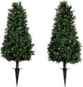 Nearly Natural 3ft UV Resistant Artificial Boxwood Plants, Set of 2, with Integrated Ground Stakes for Indoor Outdoor and Garden Decor